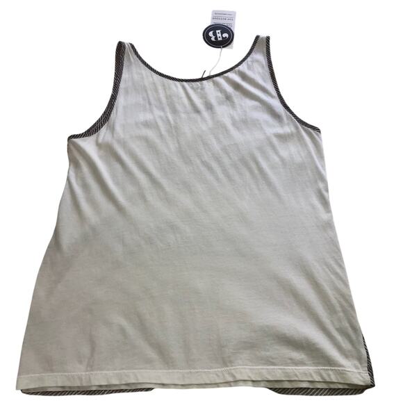 NWT Ann Taylor Loft Buttons Ruffle Front Tank Top Tan Cream Stripe Scoop Neck - Picture 15 of 16